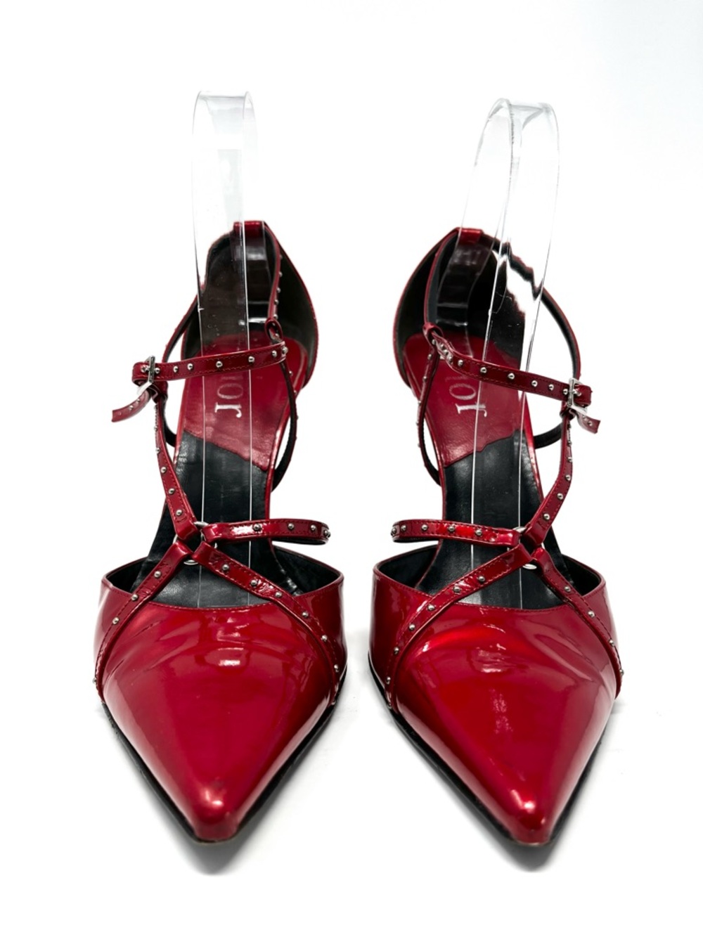 Vintage Christian Dior Galliano Y2K Red Patent Silver Bondage High Heels 39 9 - Picture 2 of 11